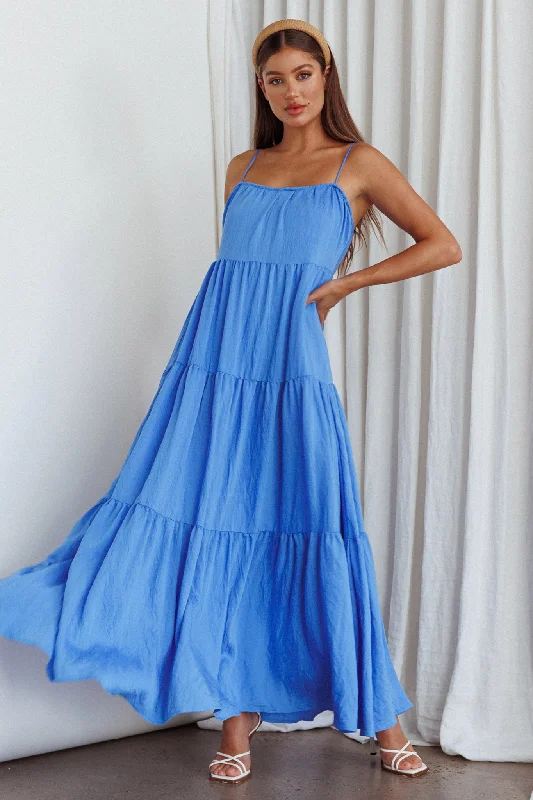 Organic Cotton Casual Dresses for a Natural Choice Bora Bora Tied Back Maxi Dress Blue Organic Cotton Casual Dresses for a Natural Choice Bora Bora Tied Back Maxi Dress Blue