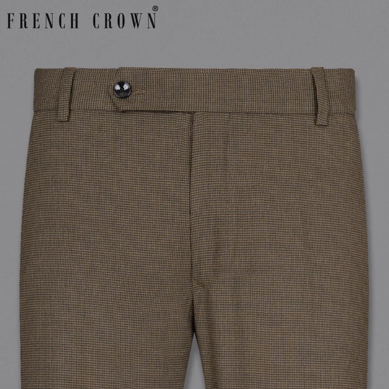 Coffee Brown Hounstooth Wool Rich Sports Pant