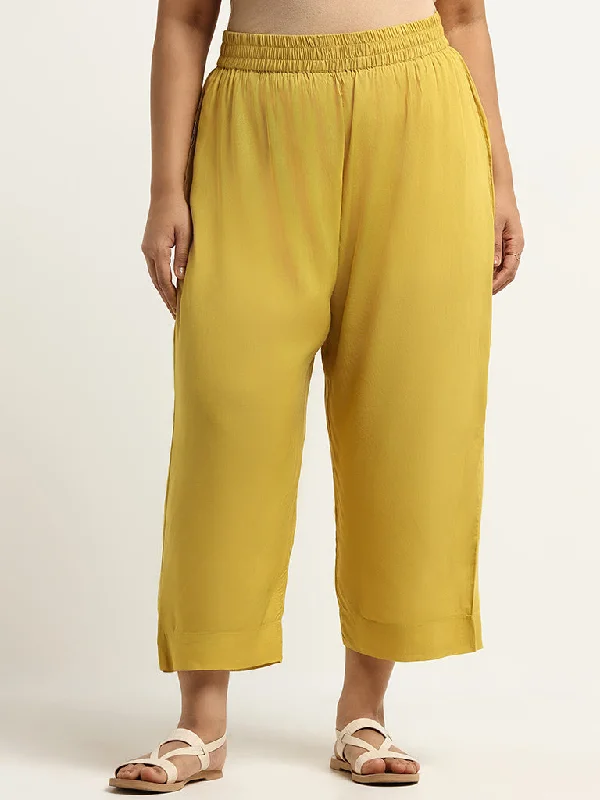 Diza Solid Yellow Wide-Leg Pants