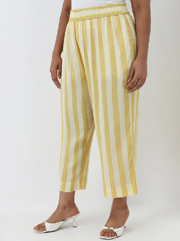 Diza Yellow Striped High-Rise Straight Cotton Pants