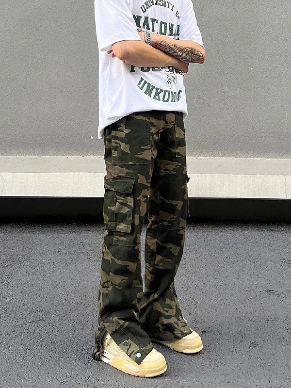 Loose-fit Side Slit Camouflage Pants