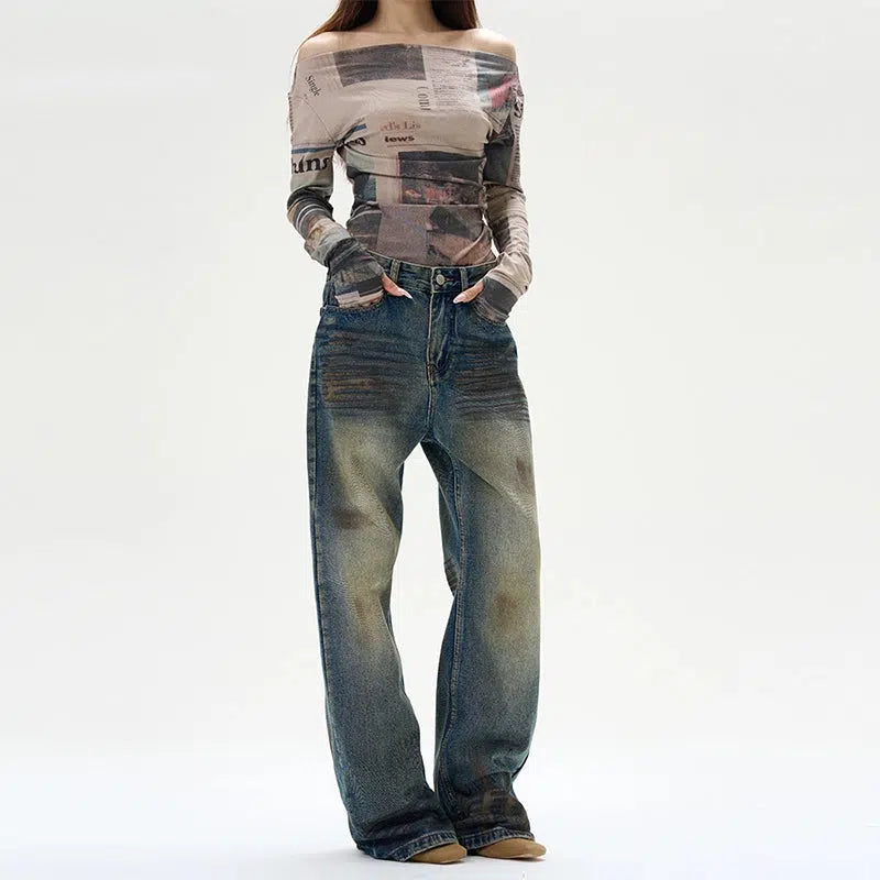 Retro Tie-dyed Wide Leg Denim Pants