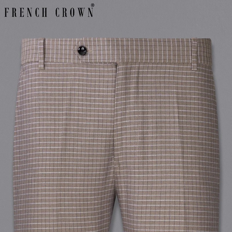 Sand Dune Brown Checkered Premium Cotton Pant