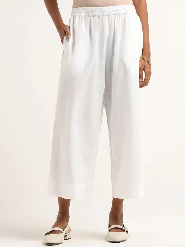 Utsa White Cotton Straight-Leg Pants