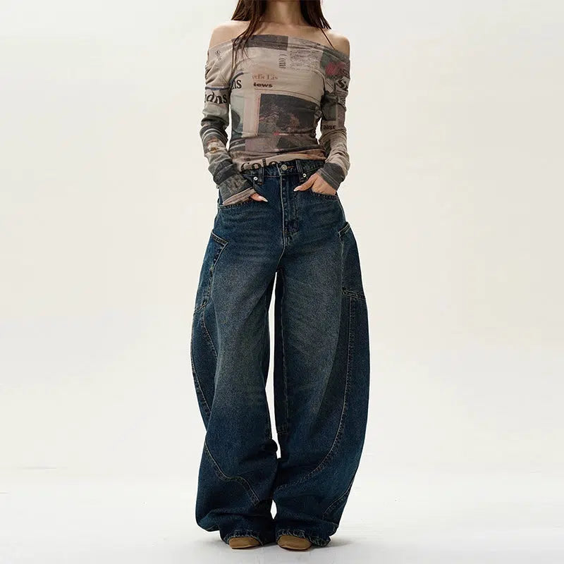 Wide-leg Scimitar Denim Pants