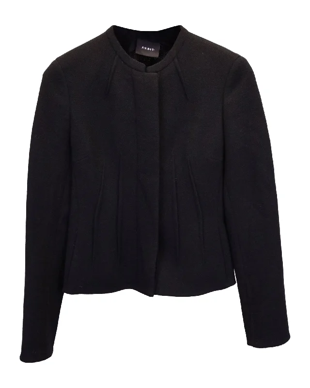 Akris Abadin Round Neck Short Waist Jacket in Black Wool