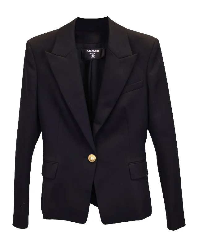 Balmain Single-Button Blazer in Black Wool