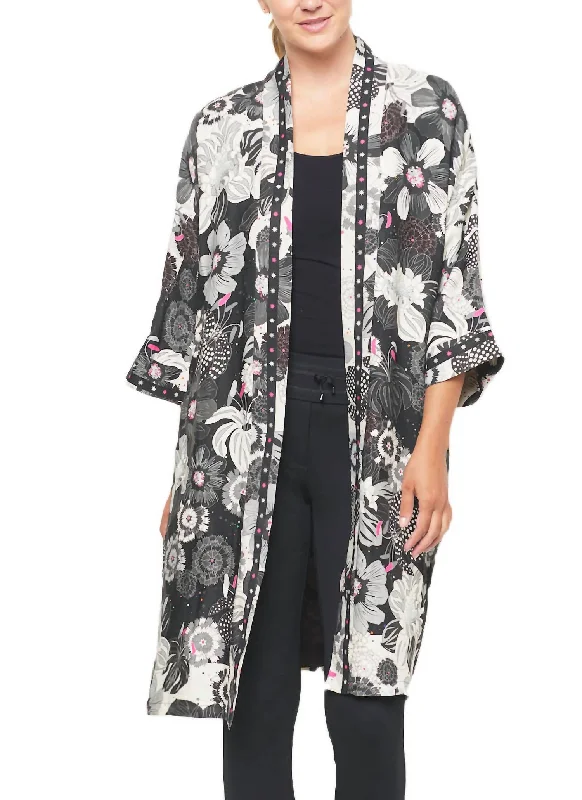 Brema Graphic Kimono Coat In Black Multi