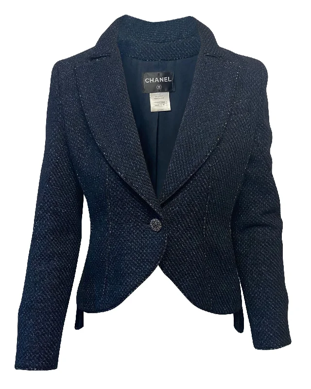 Chanel Single Breasted Jacket in Blue Tweed