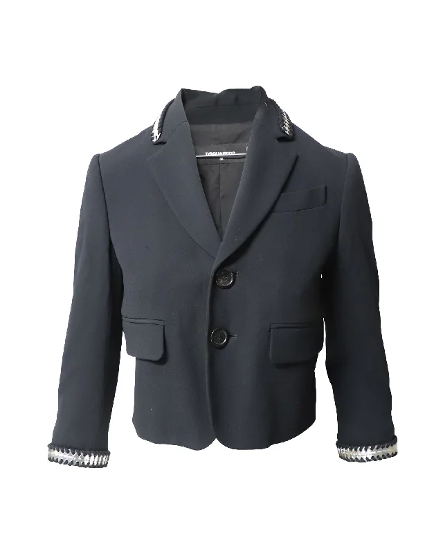 Dsquared2 Crop Blazer with Metal Trim in Black Viscose