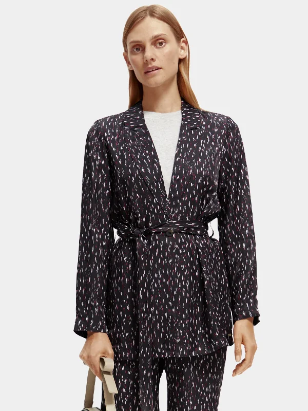 Lightweight printed belted blazer