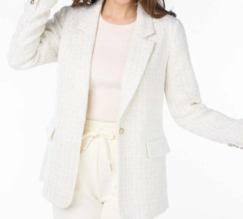 One Button Tweed Blazer In Off White