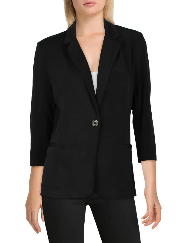 Womens Collared Knit One-Button Blazer