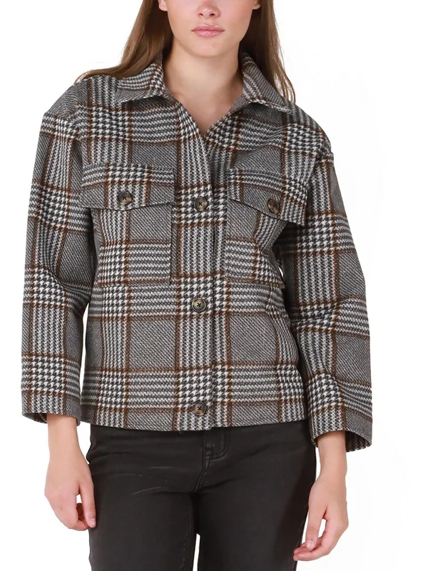 Womens Plaid Pocket Two-Button Blazer