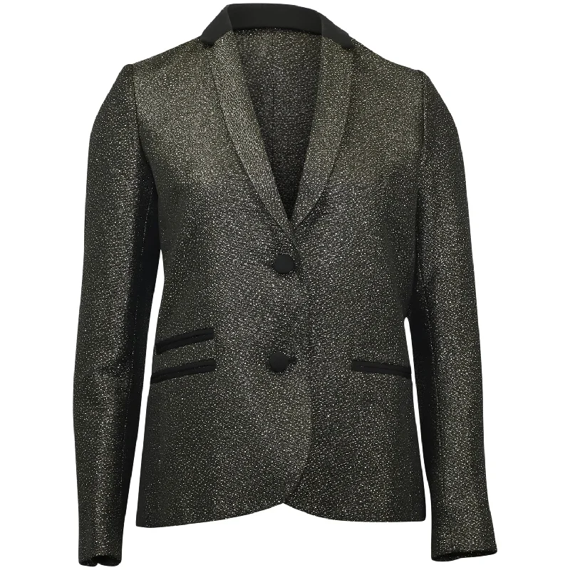 Zadig & Voltaire Vedax Dore Structured Metallic Blazer in Black Acrylic