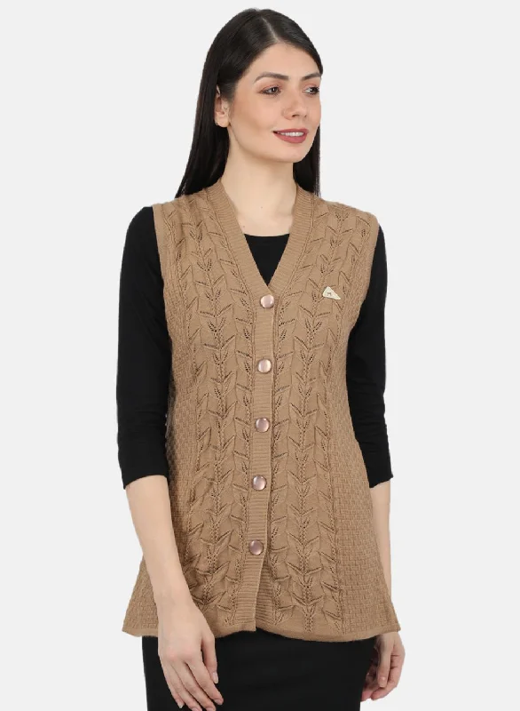 Women Beige Self Design Cardigan