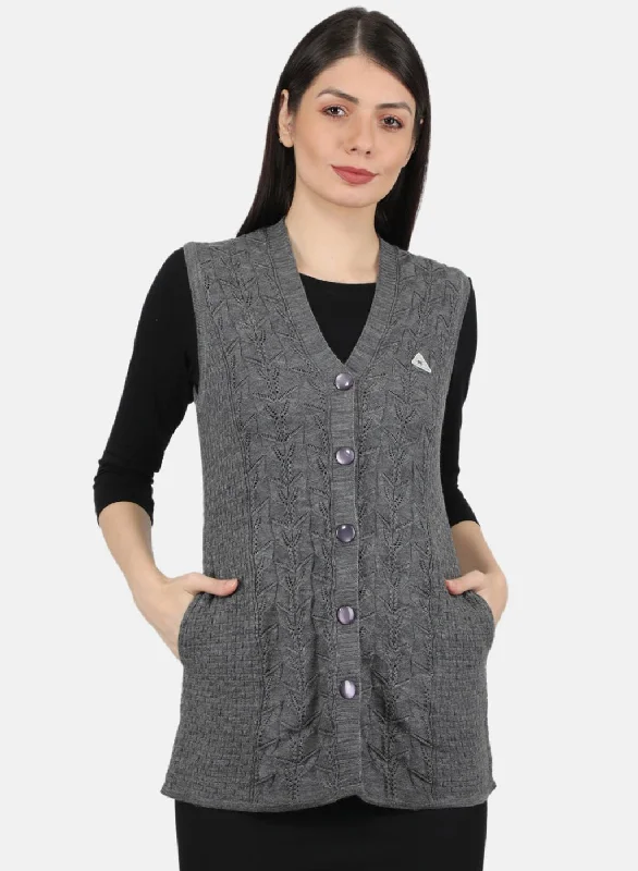 Women Grey Self Design Cardigan