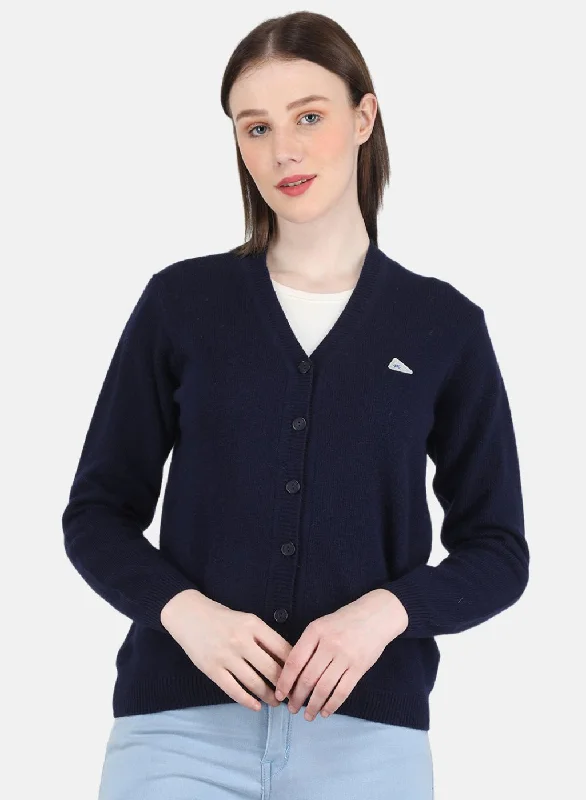 Women NAvy Blue Solid Cardigan