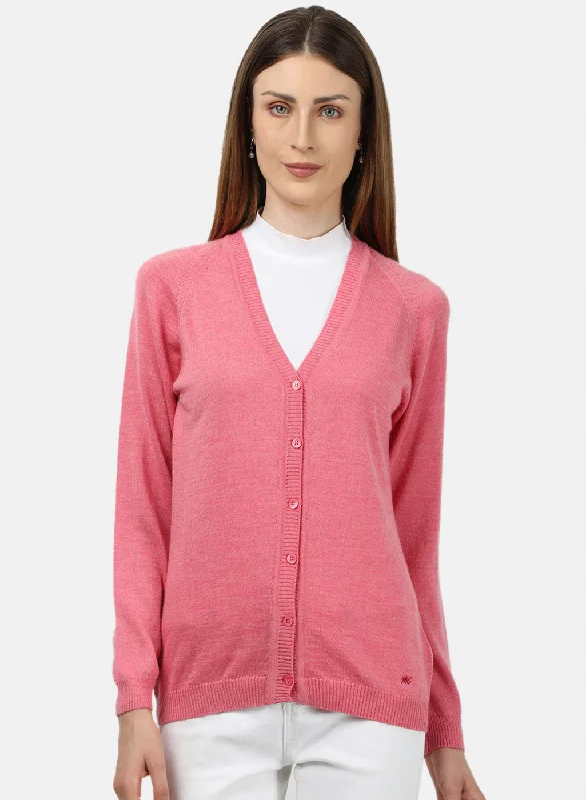 Women Pink Solid Cardigan