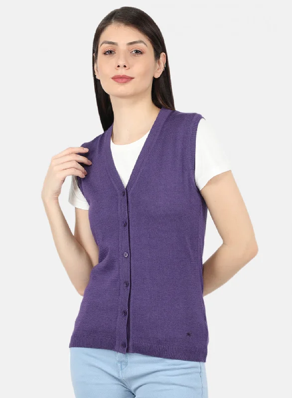 Women Purple Solid Cardigan