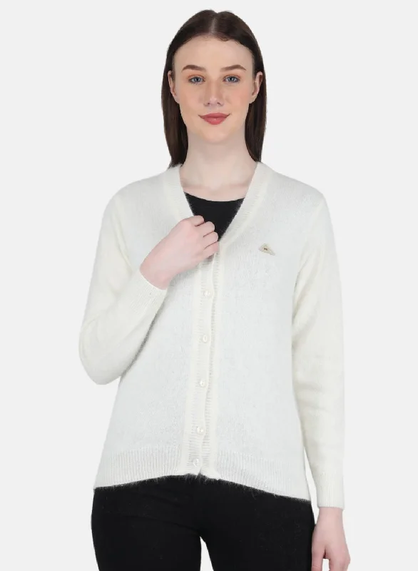 Women White Solid Cardigan