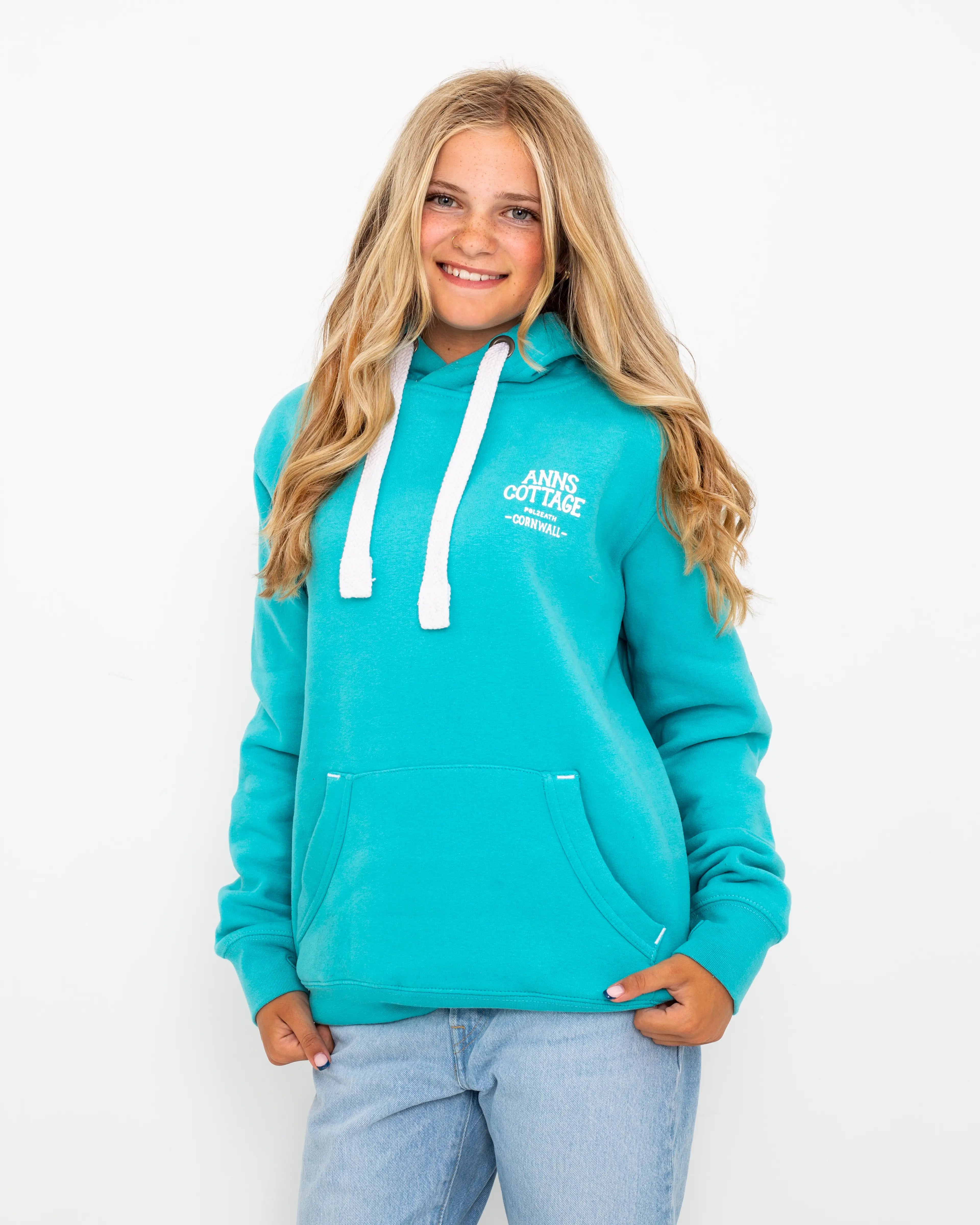 Polzeath Hoodie in Lagoon & White