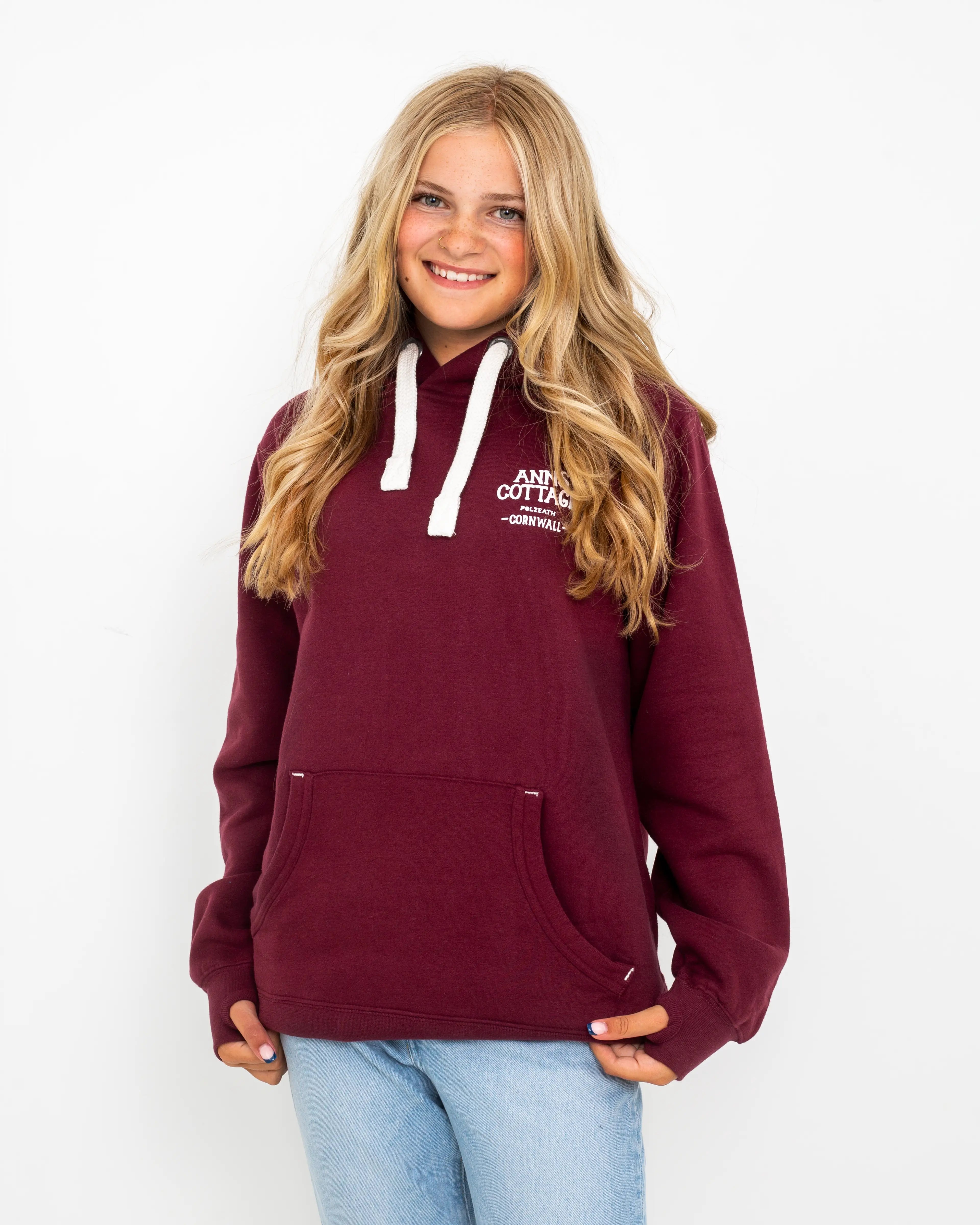 Polzeath Hoodie in Maroon & White