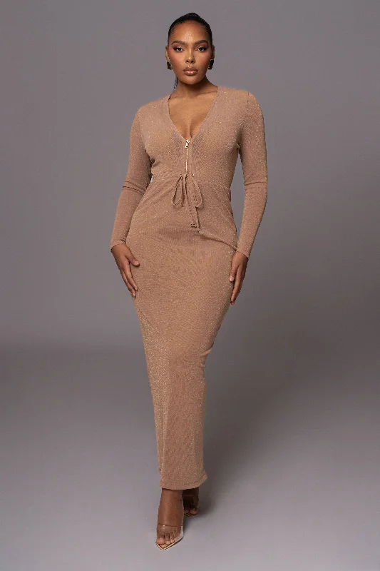 Beige Kimberley Zip Front Maxi Dress