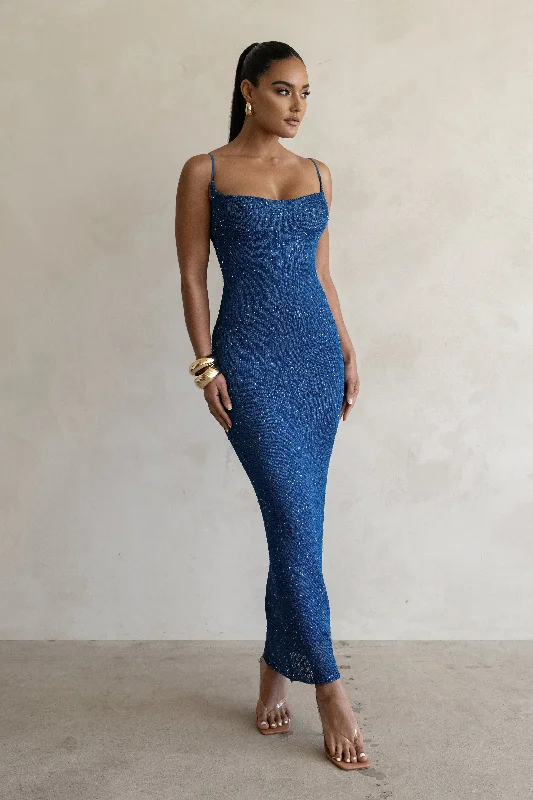 Blue Noemie Sequin Maxi Dress