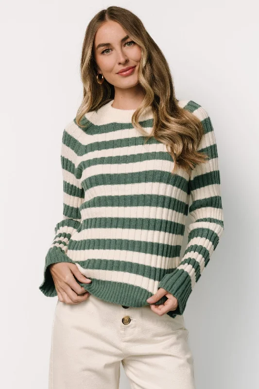 Carrie Striped Sweater | Teal + Ivory