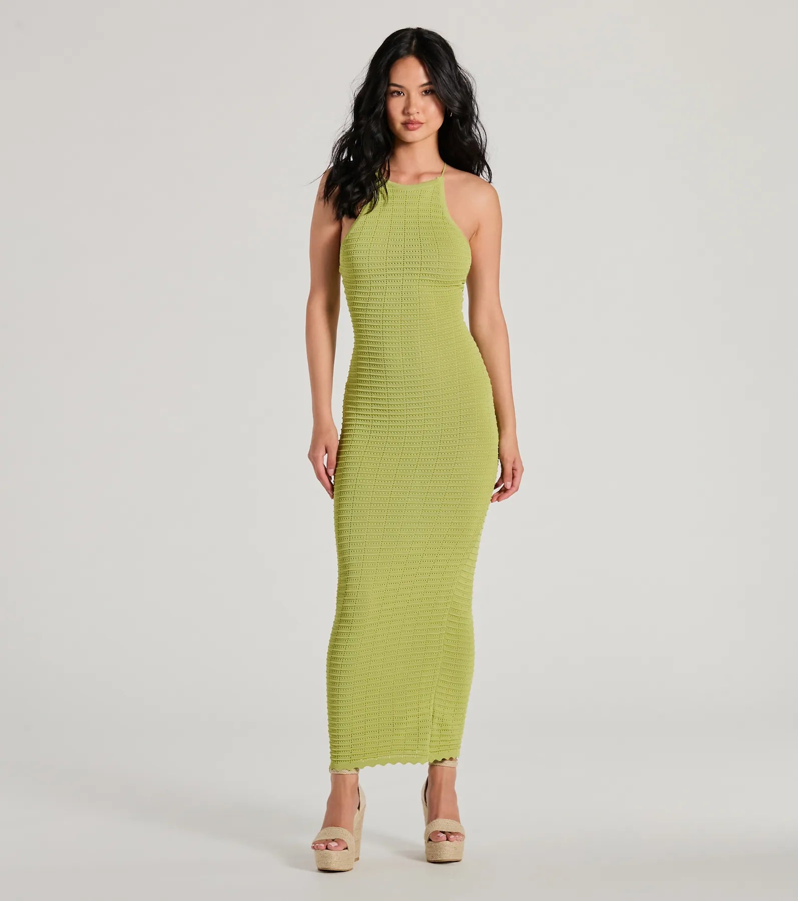 Feeling Myself High Neck Lace-Up Knit Maxi Dress