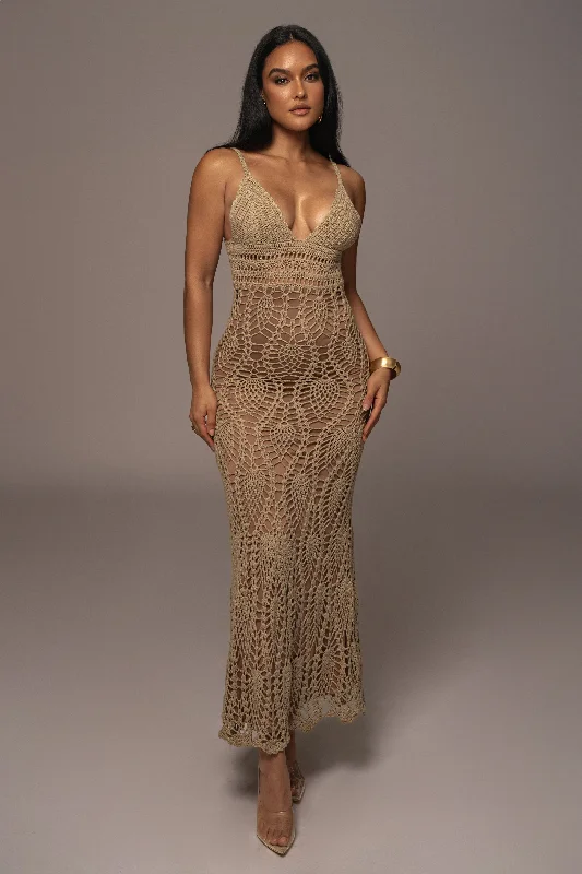 Mocha Great Escape Crochet Maxi Dress