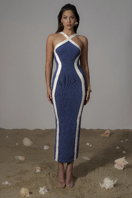 Navy  Fabiola Contrast Maxi Dress