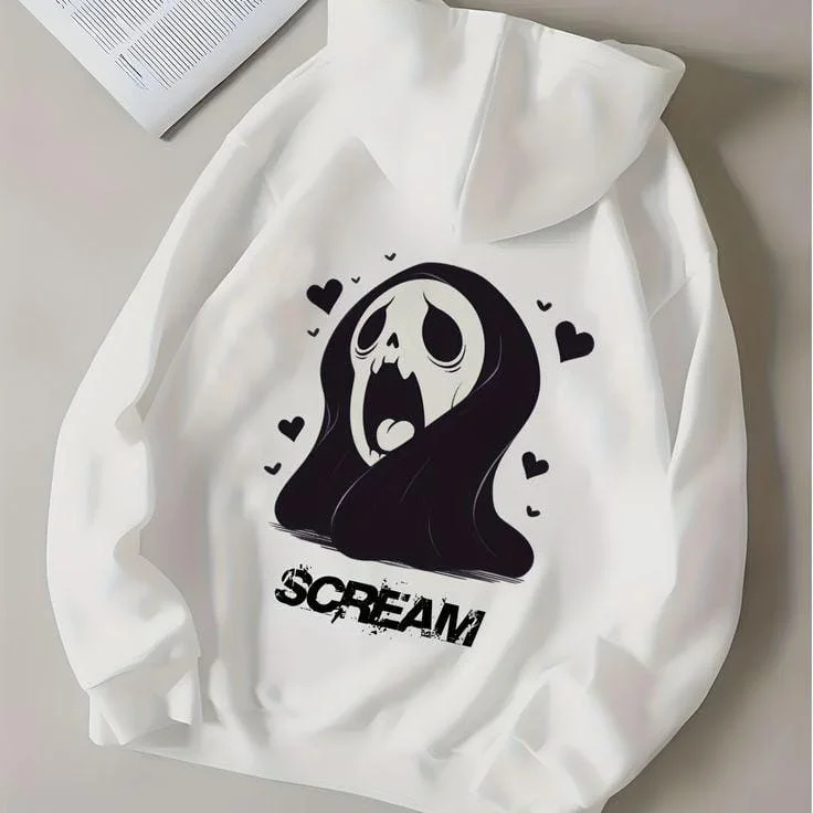 Screaming skull print oversized hoodie