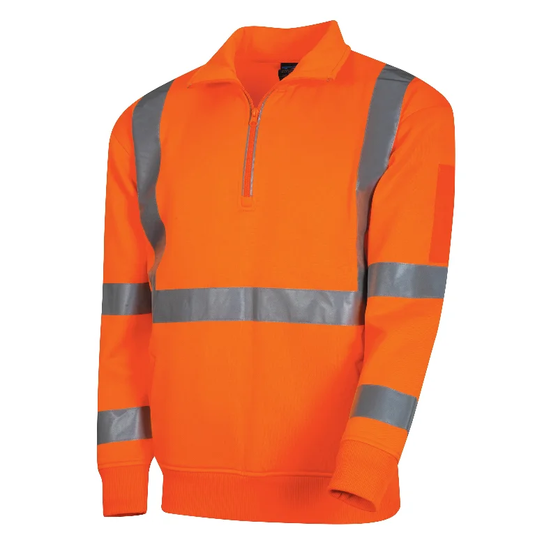 Tru Workwear Hi Vis Orange 1/4 Zip Fleece Jumper c/w X Pattern Reflective Tape TF1950T5