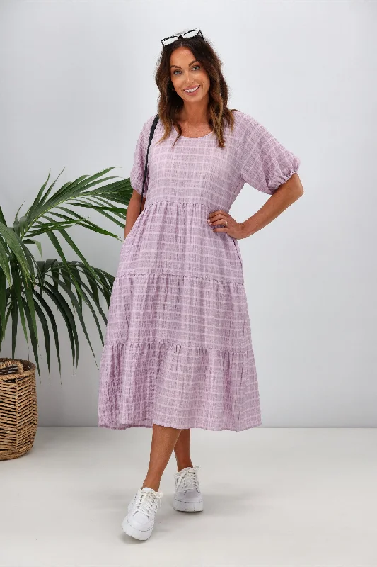 Shine On Label Odessa Tiered Midi Dress Lilac