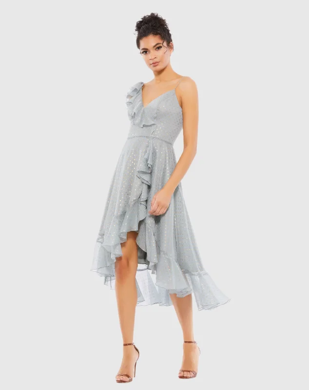 Ruffled Faux Wrap Midi Dress