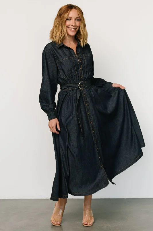 Hansel Long Sleeve Denim Dress | Dark Blue