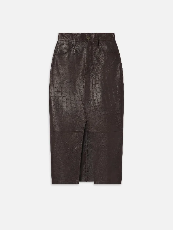 The Midaxi Leather Skirt -- Espresso Croc