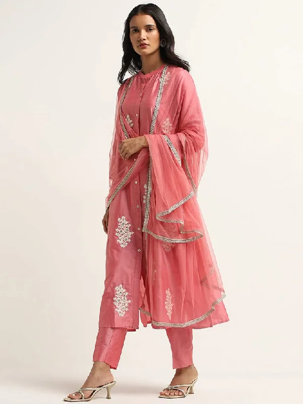 Women's tie - dye festival pants Straight - leg women jeans with a classic and timeless appeal Vark Pink Floral A-Line Kurta, Mid-Rise Ethnic Pants and Dupatta Set Women's tie - dye festival pants Straight - leg women jeans with a classic and timeless appeal Vark Pink Floral A-Line Kurta, Mid-Rise Ethnic Pants and Dupatta Set